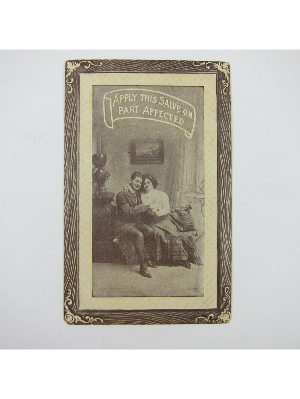 Postcard Risque Man & Woman Couple Romantic Lovers Apply Salve on Part Antique